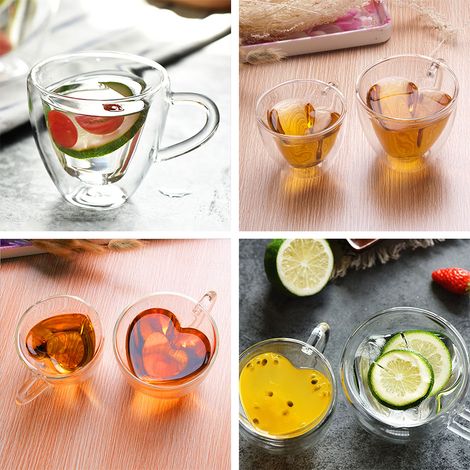 Mug en verre à double paroi en forme de cœur, résistant à la chaleur, 180 ml/240 ml (1/5)