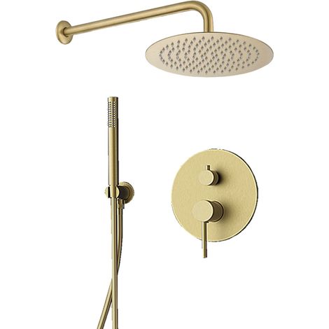 Kibath Grifo Empotrado de Ducha equipo de pared monomando redondo acabado ORO CEPILLADO ORO mate fabricado en latón (1/4)