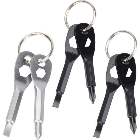 YMYNY 3-teiliges Schlüsselanhänger-Schraubendreher-Werkzeugset, multifunktionales Mini-Taschenwerkzeug, 4-in-1-Schraubendreher-Werkzeugset mit Schlitz- und Kreuzschlitzschlüssel (Schwarz, Silber) (1/4)