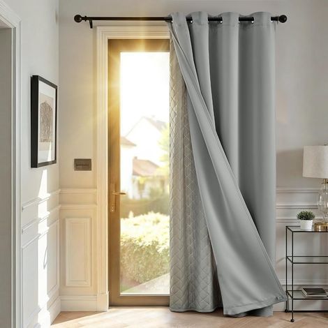100% Rideau Occultant Thermique Anti Froid,132x214 cm,Gris Clair (1/5)