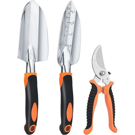 Gartenwerkzeug-Set, 3-teiliges robustes Handwerkzeug-Set – Kelle/Spaten, Pflanzkelle, scharfe Bypass-Gartenschere/Gartenschere/Gartenschere – komfortabler Griff