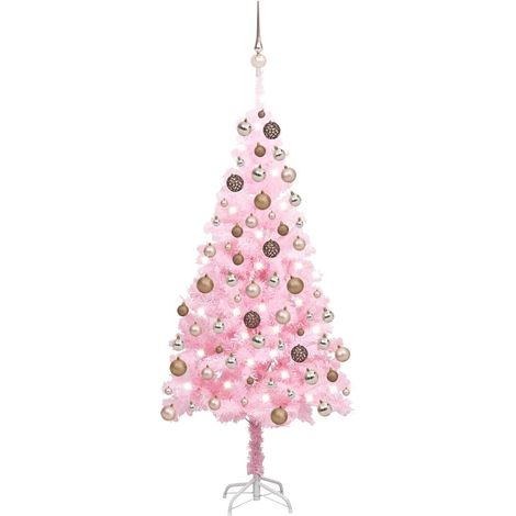 Sapin de Noël artificiel  Arbre de Noël lumineux avec LED et boules Rose 120 cm PVC 48078 (1/5)