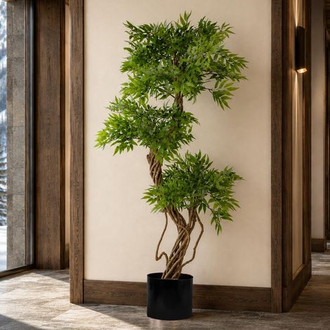 140cm Botanik Artificial Japanese Fruticosa Ficus Tree, Green Black (1/5)