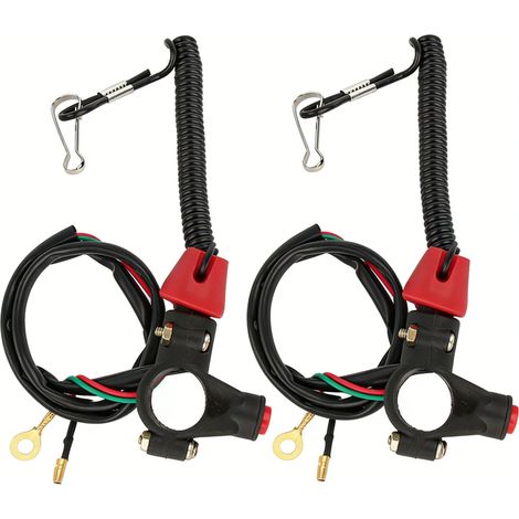 Set mit 2 Motor-Not-Aus-Schaltern mit Kabel für 22-mm-Lenker, für ATVs, Aufsitzrasenmäher und Außenbordmotoren (1/5)