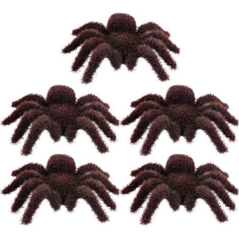 Lot de 5 araignées réalistes poilues pour Halloween, déco effrayante intérieur extérieur, accessoires de fête, accessoire maison hantée (1/5)