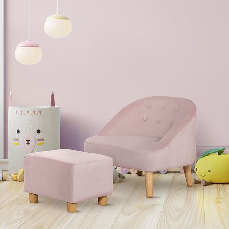 Sillón infantil con reposapiés para niños de 3 a 5 años. Diseño adorable, con aspecto de terciopelo. 51 cm x 51 cm x 50 cm. Rosa. (1/5)