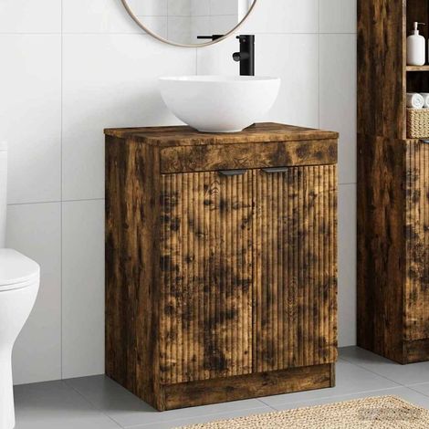 vidaXL Juego de muebles de baño Roble Ahumado Madera de ingeniería (1/5)