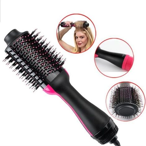 Sèche Cheveux Brosse - Salon - Air Chaud - 1000W - Noir/Rose - Ioniseur d\'air (1/4)