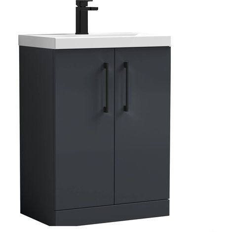 Balterley Bramshall Modern Bathroom 2 Soft Close Door & Mid-Edge Vanity Unit Basin, Dark Grey, 600mm