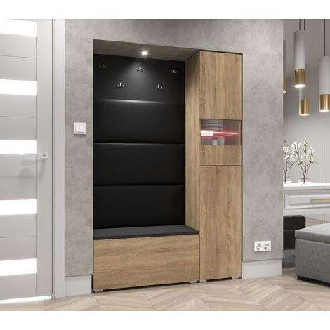 Viva – Ensemble de meubles d'entrée – 120 x 35 x 182 cm – Chêne sonoma – Étagères en verre – Système Push-to-open (1/2)