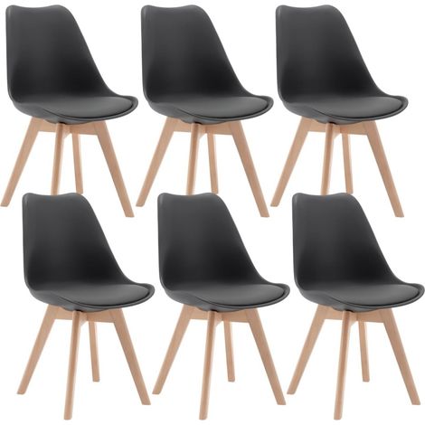 Lot de 6 Chaises de Salle à Manger WOLTU, Pied en bois, Assise en Similicuir, Style nordique, Gris (1/4)