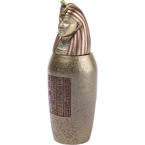 Vase Canope Amset Statuette Égyptienne 21 cm Objet Décoration Égypte Antique Statue Figurine Tête de Pharaon Idée Cadeau Déco Coffret Urne Coloris Bronze Doré (1/5)