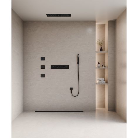 Thermostat-Duschpaket mit 3 LED-Körperstrahlern Schwarz - 900x300 mm (1/5)