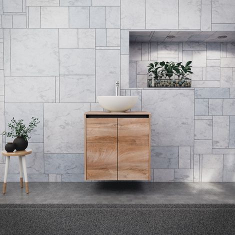 Inda - Mobile bagno L.60 con lavabo in appoggio / Rovere naturale