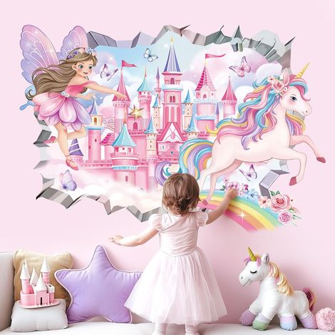 Stickers Muraux Enfants 3D Fée Château Autocollant Mural Licorne (1/5)