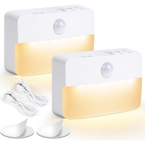 （2 pièces） Veilleuse LED à Induction rechargeable, blanc chaud, intérieur Escalier lampes de nuit pour salle de bain, couloir, vestiaire, cuisine (1/5)