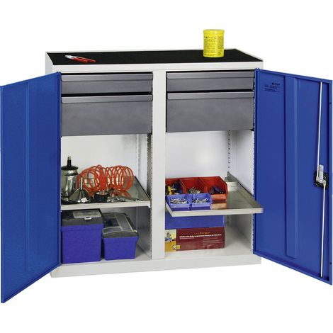 Stumpf Werkzeug- und Materialschrank Serie 3000 lichtgrau / enzianblau + 2 Schubladen 100 mm + 2 Schubladen 200 mm + 2 Auszugsböden - 3002374
