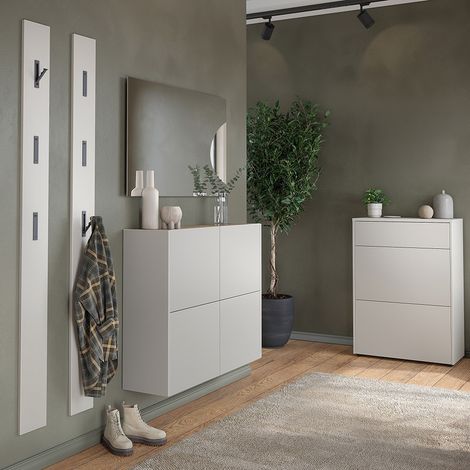 Garderoben-Set mit Spiegel & 2 Garderobenpaneelen in beige und Eiche, 5-teilig - BAIANO-01 (1/5)