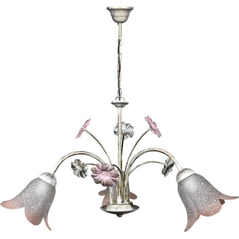 Lampadaire Vera E-Energy 3 lumières E14 blanc or avec verre blanc et nuances roses (1/2)