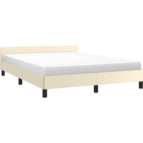 Bed Frame with Headboard without Mattress Cream 140x190 cm vidaXL (1/4)