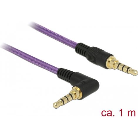 Delock Conector de Cable EstÃ©reo de 3,5 mm de 4 pines macho  macho en Ã¡ngulo 1 m violeta