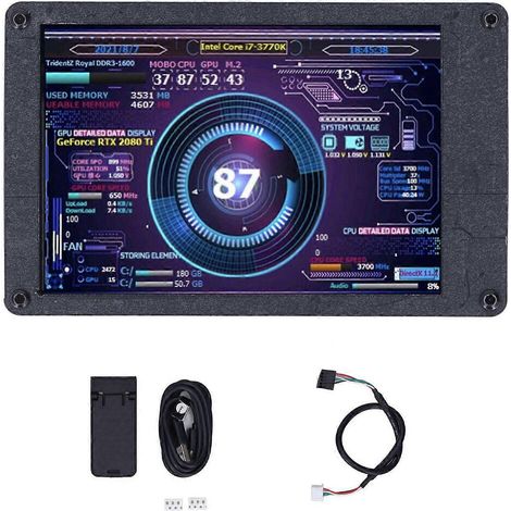 Mini moniteur USB avec luminosité réglable, écran IPS 3,5 pouces, affichage de la température (CPU, RAM) pour ordinateurs Windows, avec souris intégrée.