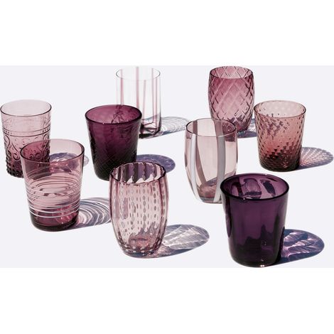 Zafferano Melting Pot Set 6 Bicchieri Monocolore - Ametista - Vetro Soffiato a Mano, 32 cl - Tumbler Artigianali per Acqua e Cocktail