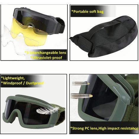 Lunettes de protection tactiques militaires, coupe-vent et anti-sable, lunettes tactiques, équipement CS outdoor, lunettes de tir, noires (1/5)