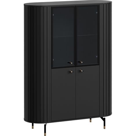 Étagère Novmono 100, Noir, Avec des portes, Fermé, Stratifié, Verre trempé, MDF, Le nombre de portes: 0, Nombre de tiroirs: 0, 155x113x40cm (1/4)