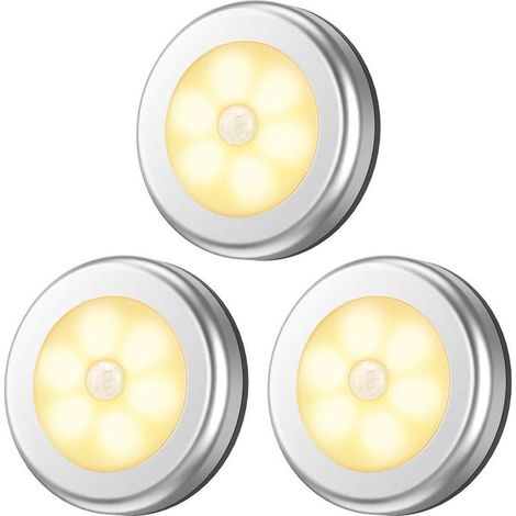 Veilleuses LED Lampes LED à Détecteur de Mouvement pour Intérieur, éclairage de Placard, Veilleuse à Piles, Lampe Murale Sans fil pour Escalier, Couloir, Garage, Entrée Argent (Blanc chand (1/5)