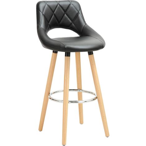 WOLTU Tabouret de bar en Cuir synthétique et bois massif avec dossier et repose-pieds 43x40x96cm Noir (1/5)