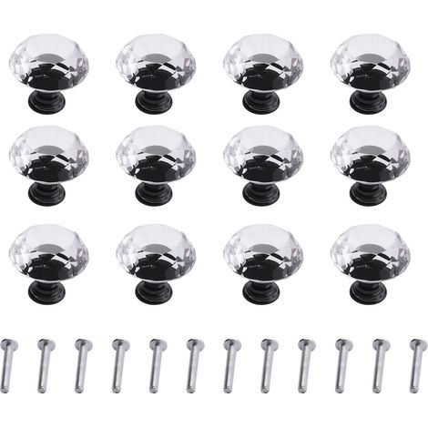 Lot de 12 boutons de tiroir en verre cristal artificiel en forme de diamant pour commode et cuisine (1/5)