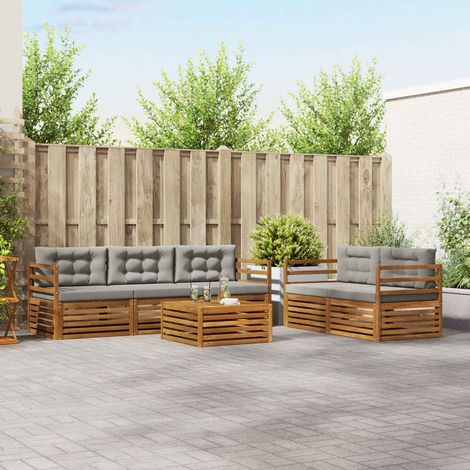 Outdoor-Sofagarnitur mit Kissen 6 pcs Natürlich und Hellgrau