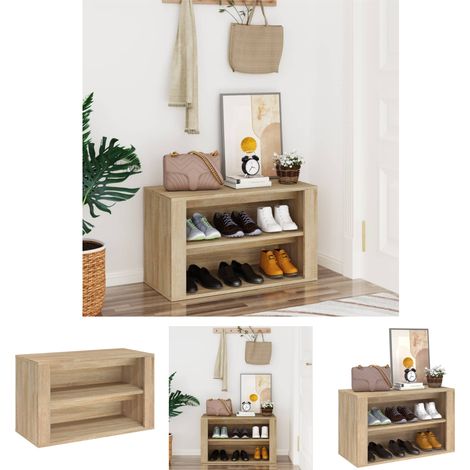 Schuhregal Wohnzimmer - vidaXL Schuhregal Sonoma-Eiche 75x35x45 cm Holzwerkstoff - Schuhregal Dekoration (1/5)