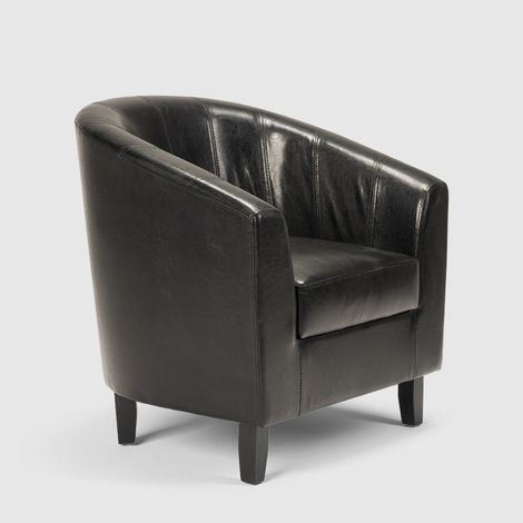 Poltrona design classico a pozzetto in similpelle per salotto ufficio sala attesa Seashell - Nero