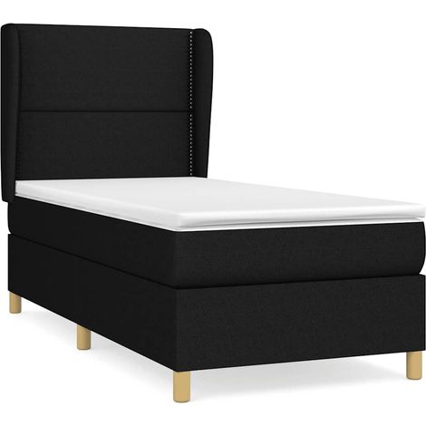 Lit simple  Lit adulte  Sommier à lattes de lit avec matelas Noir 100x200 cm Tissu