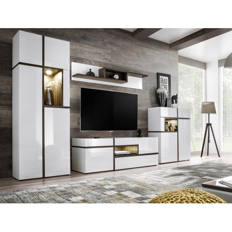Ensemble Meuble TV Design "Cross" 330cm Blanc (1/5)