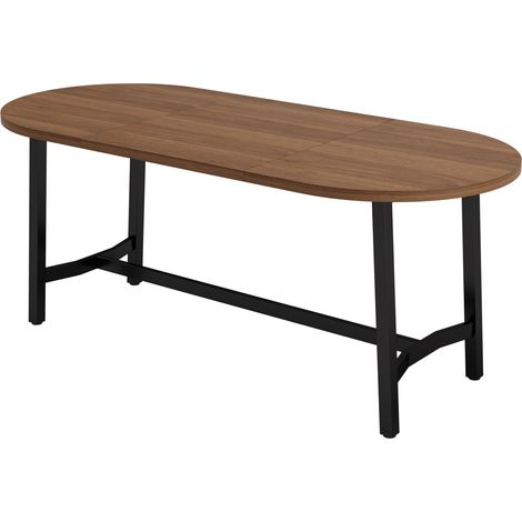 Tavolo da pranzo 180 x 80 x 75 cm per 6-8 persone, MDF e ferro, colore noce, angoli arrotondati (1/5)
