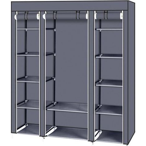 Armoire penderie portable 69" en tissu non-tissé gris, armoire de rangement pliable robuste, penderie facile à assembler