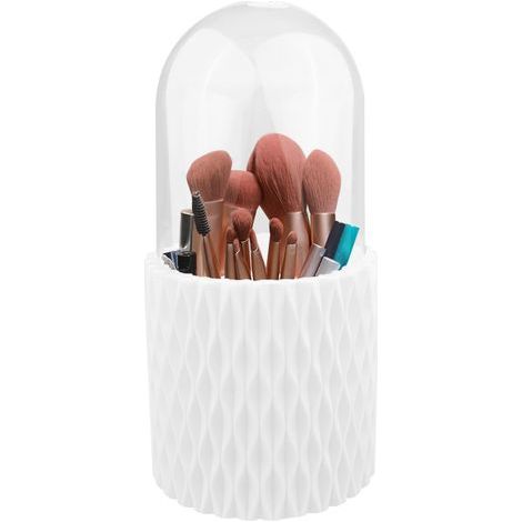 360-Grad-drehbarer Make-up-Organizer, Kosmetikbox, Pinselhalter mit Deckel für Schlafzimmer und Badezimmer (weiß) (1/5)