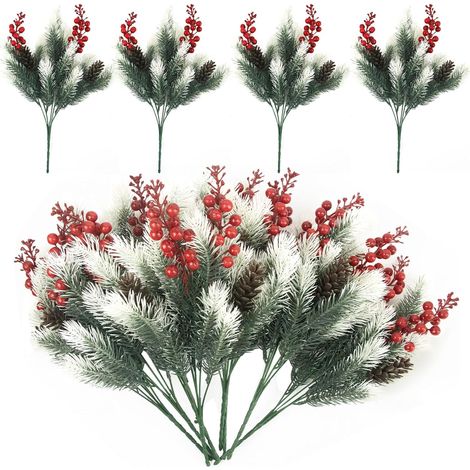 Ramoscelli Pino Decorativi Pigne Bacche 8 pezzi Verde 38 cm (1/5)