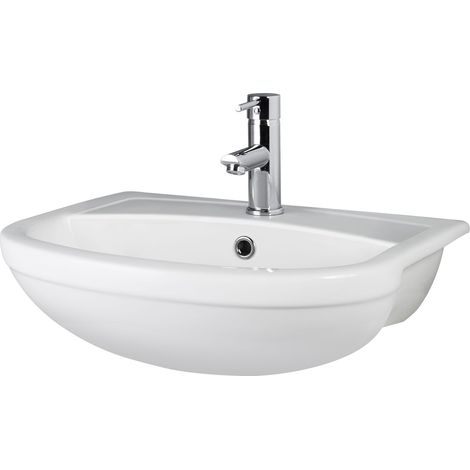 Round Ceramics Semi Recessed 1 Tap Hole Basin (Tap Not Included), 500mm - Balterley