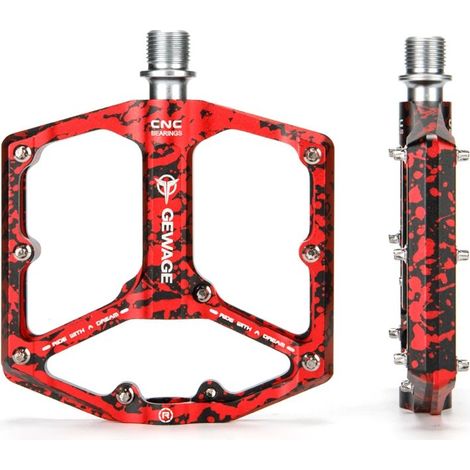 Pedales de plataforma de aluminio Gewage para bicicleta, 3 rodamientos sellados, color rojo. (1/5)