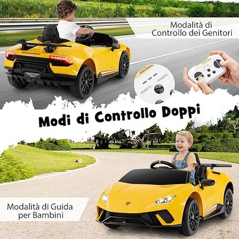 COSTWAY 12V Lamborghini Auto Elettrica per Bambini, Macchina Elettrica Cavalcabile con Telecomando, Luci LED Musica e Funzione di Avvio Lento, 3-5 Km/h, per Bambini 3 Anni+ (Giallo) (1/5)