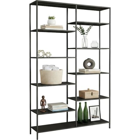 Dmora - Libreria Dorgali, Scaffale da ufficio, Mobile portalibri, Biblioteca, 120x30 h188 cm, Ardesia