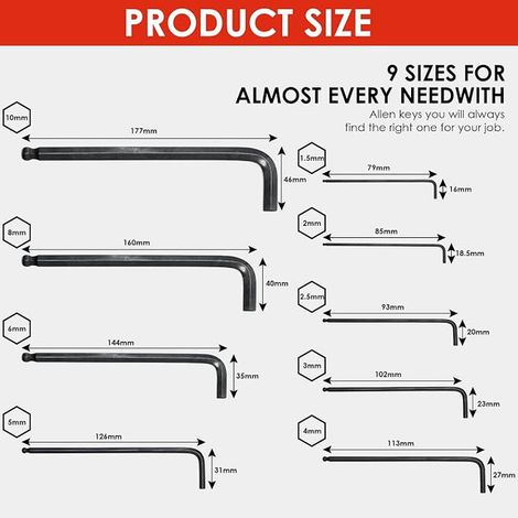 Hex Allen Key Set with Handle, Torx Wrenches, 1.5mm-10mm (1/3)
