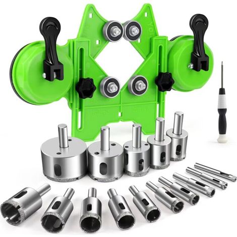 Fliesenlochsägen-Set – Positionierwerkzeug und Bohrer – 4–83 mm Lochsägenführung, Werkzeug, Saugnapfbasis, Bohrer, Fliesenlochsägen-Set – Crezuo