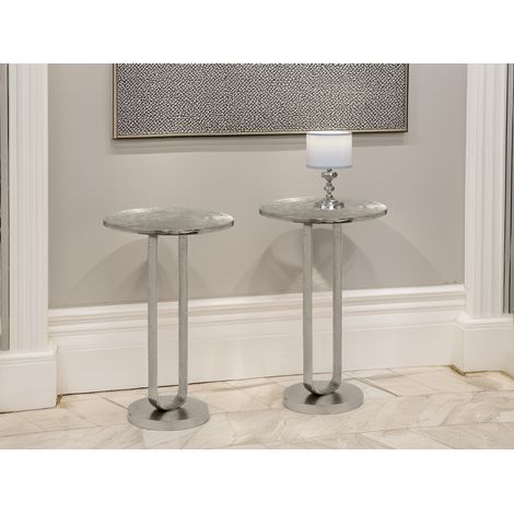 Couchtisch 2er Set rund aus Metall in Silber, Höhe 61cm (1/5)
