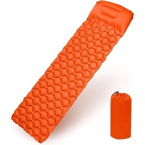 Matelas Camping, Tapis de Couchage avec Oreiller de Gonflable Matelas Randonnée Pliable et Imperméable pour Camping, Voyage, Randonnée 190 x 56 x 6cm (Orange)-Fei Yu (1/5)