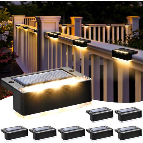Lot de 8 lampes solaires d'extérieur blanches pour escalier, lampes solaires étanches, éclairage LED pour escaliers extérieurs, marches, clôture, jardin, cour, décoration (noir,blanc froid) (1/5)